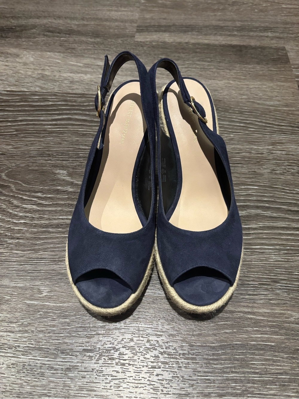 Stuart Weitzman Jean Espadrilles Peep-Toe Slingback Wedges
